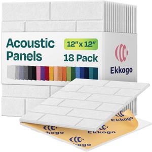 Acoustic Panels 18-Pack - Soundproof Wall Panels 12"X12"X0.4" Brick Style - Premium Sound Dampening - Easy Self-Adhesive Installation - White