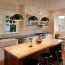 Farmhouse Pendant Lights, 3-Light Black and Gold Dome Pendant Light Fixtures,Industrial Kitchen Island Lighting for Dining Room Bar, E26 Base, 56" L x 11.8" W x 67" H