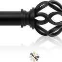 Black Decorative Farmhouse Curtain Rods:72-144"Adjustable Heavy Duty Single Window Curtain Rod for Bedroom Living Room,Matte Black Boho Rustic Drapery Rods with Vintage Twist Finial Easy Install