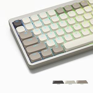 Womier Low Profile Keycaps - Shine Through Keycaps 60 65 75 100 Percent, Keyboard Keycaps 75 Percent PBT Keycaps, Full Size Keycaps for Cherry Gateron MX Switches Mechanical Keyboard - Khaki Grey