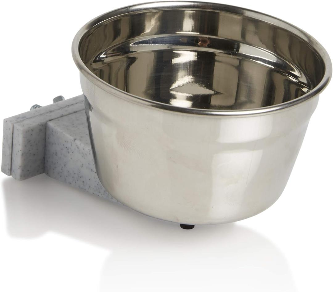 Lixit Stainless Steel Kennel Food or Water Bowl - Non Spill Hanging Removable Crate Bowls - Carrier Cage Dish for Dogs or Cats for Feeding and Drinking (Stainless Steel, 20 Ounce) (20 oz (Pack of 1))