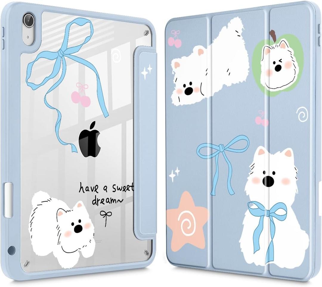 May Chen for iPad (A16) 11th Generation Case 11 Inch 2025, iPad 10th Gen Case 2022 10.9 inch, Built-in Pencil Holder with Shockproof Cover Clear Transparent Back Shell Auto Wake/Sleep, Cute Puppy