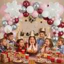 148PCS Pink Winter Balloon Arch Garland Kit with White Silver Red Snowflake Star Balloons for Winter Wonderland Girl Baby Shower, Baby Its Cold Outside Party, Christmas Decorations