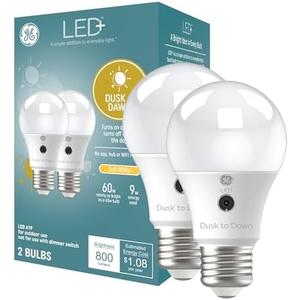 GE LED+ A19 Dusk to Dawn LED Light Bulbs, Automatic On/Off Outdoor Security Light, Soft White (1 Pack)