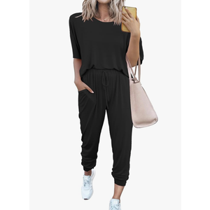 PRETTYGARDEN Women's Two Piece Lounge Sets 2025 Spring Summer Jogger Pants Vacation Outfits Travel Airplane Matching Clothes, Medium 