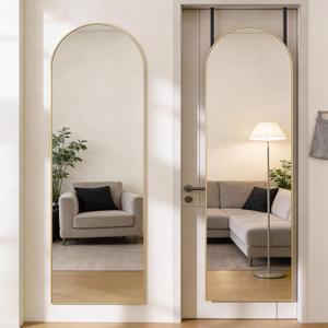 DUMOS 47"x14" Full Length Door Mirror, Arched Full Body Mirror, Gold