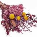 L'BREVOGA Dried Flower Bouquet - Caspia,Rose, Billy Ball, Gypsophila - 15 Inches, Unique Design (Purple)