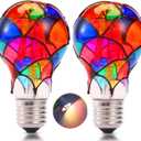 I-SHUNFA Non-Dimmable Edison Stained Glass LED Light Bulb, E26 Base A19/A60 LED Light Bulbs for Home Party,Recreation Room,Balcony,Garden,Christmas Decoration 2 Pack