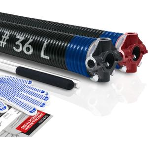 Pair of 2" Garage Door Torsion Springs Set with Non-Slip Winding Bar & Gloves, High Precision Electrophoresis Black Coated, for Replacement & Installation, MIN 16,000 Cycles (0.262x2''x36'')