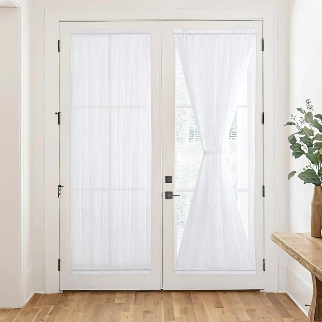 RYB HOME 2 Layers Sheer Door Curtains for Door Window, Privacy Protection Non-See-Through Light-Filtering Drapes with Tieback, Top and Bottom Rod Pocket Sidelight Drapes, White, W26 x L72