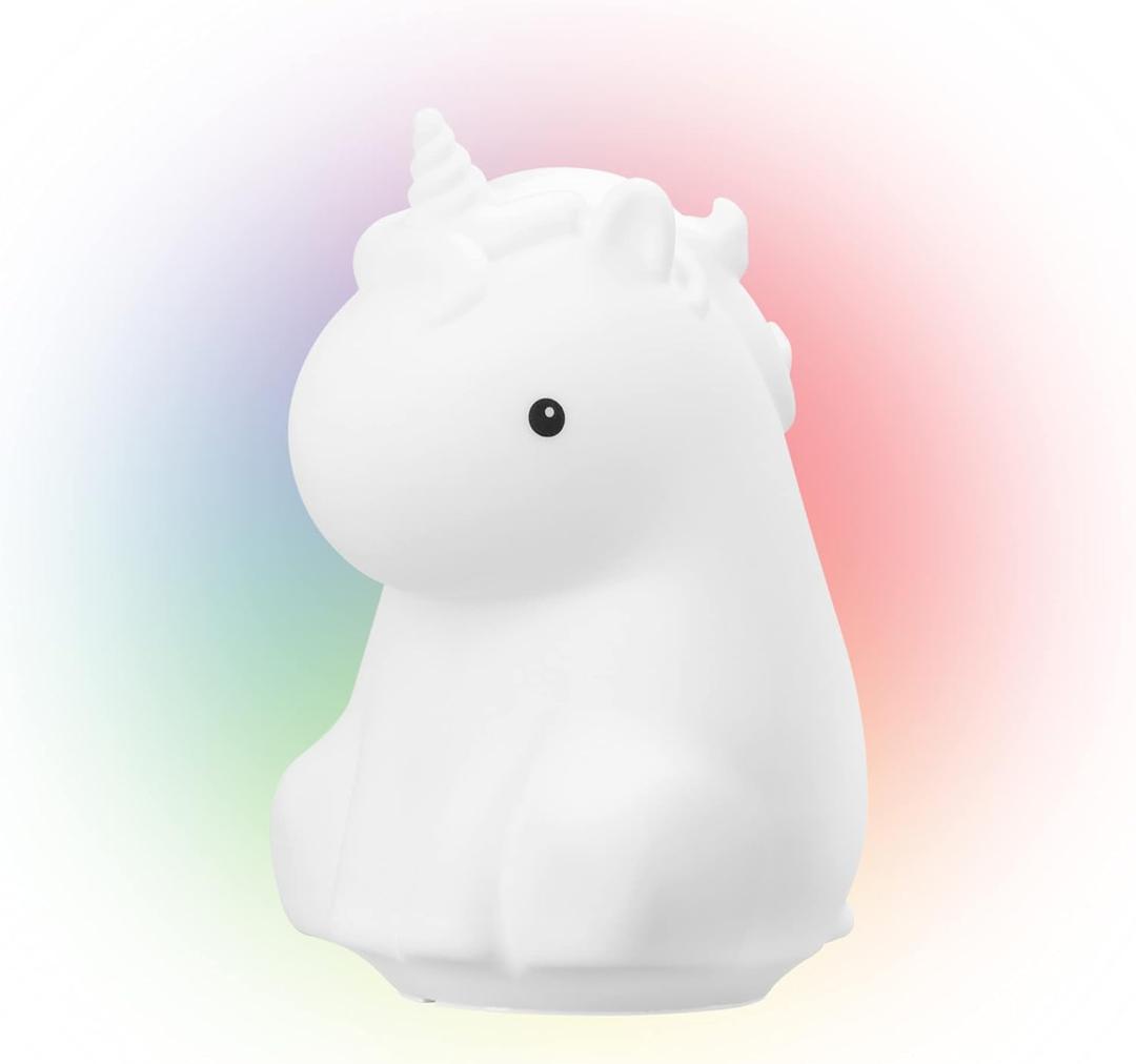 GLOBE Electric 13265 Unicorn Multicolor Changing LED Integrated Rechargeable Silicone Night Light, Table Lamp, Tap Light, White, Room Decor, Nightstand, Bedside Lamps