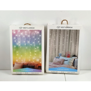 West & Arrow Cool White & Rainbow LED Curtain Lights Battery Operated Clear Wire