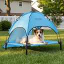  Outdoor Elevated Dog Cot with Canopy & Side Shade for Camping Medium Dogs (Carry Bag), Portable Cooling Raised Dog Bed