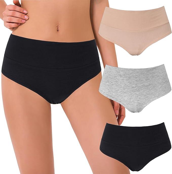 Women's High Waisted Underwear, 3 Pack, Black,Nude,Grey, Size Large