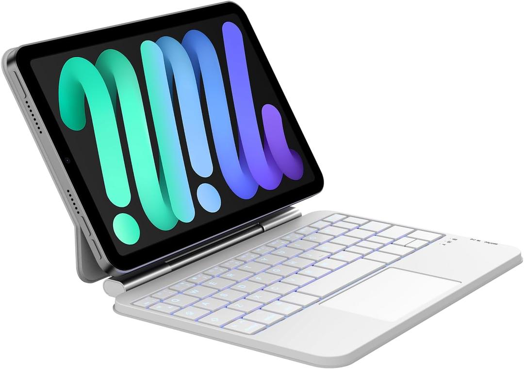 iPad mini 7/6 Keyboard Case (8.3-Inch, 2024/2021), Wireless Magic-Style Keyboard with Smart Trackpad, 7-Color Backlit, for iPad mini 7th & 6th Gen - White