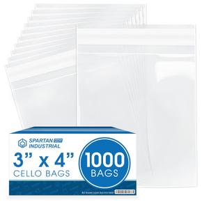 Spartan Industrial - 3" X 4" (1000 Count) Crystal Clear Resealable Cello Poly Bags for Jewelry, Treats, Party Favors - Self Seal & Reinforced