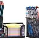 Freewindo Mesh Desk Organizer, Set of 3 Pen Holder Office Desk Accessories with Pencil Holder Sticky Note Holder, Pencil Cup and Paperclips Cup