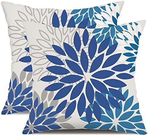 DFXSZ Black Brown Outdoor Pillow Covers 20x20 Inch Set of 2 White Gray Flower Throw Pillows Farmhouse Outdoor Modern Floral Polyester Square Cushion Case Decor for Patio Furniture Garden 002B20