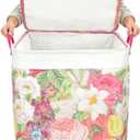 120L Extra Large Laundry Basket with Lid & Handles, Cottagecore Flower Collapsible Laundry Hamper, Waterproof Oxford Cloth Storage Basket for Laundry Room Organization