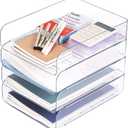 Set of 4 Office Organization and Storage, Clear PET Letter Tray Desk Organizer, Stackable Paper Tray Organizer for Desk Accessories, Notes, Pens, File Paper, Document (2" x 2" x 2")