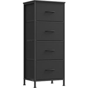 SONGMICS Dresser for Bedroom, Chest of Drawers, Steel, MDF, 4 Non-Woven Fabric Drawers, Storage Organizer Unit, Closet, Entryway, Ink Black and Ebony Black ULGS314B01S, 11.8"D x 15.6"W x 37.5"H