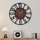 1st owned Wall Clock for Living Room -16" Silent Non Ticking,Battery Operated,Black Metal, Antique Wood Clocks for Farmhouse,Dining Room,Bedroom,Kitchen Clock Wall Decor- Arabic Numerals