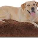 Bedfolks Waterproof Crate Pad, Plush Faux Fur Kennel Bed for Extra Large Dogs, Removable Cover, Fluffy Washable 41"x27", Solid Brown