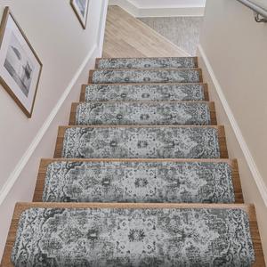 OJIA Stair Treads Non Slip Stair Runners for Wooden Steps Indoor, 15PCS 8"x30" Rubber Backing Carpet Treads for Wood Stairs Staircase Step Treads for Kids & Dogs, Stair Covers Safety Mats