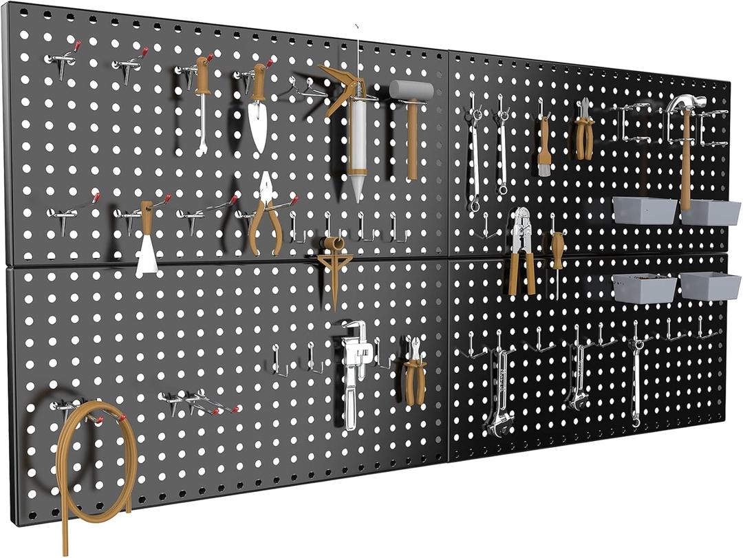 Pegboard Smith 4x2ft Metal Pegboard Kit for Tools Storage, Black Pegboard Wall Organizer with Hooks and Pegboard Bins