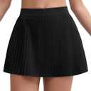 THE GYM PEOPLE Girls' Pleated Tennis Skirts 2 in 1 Kids Athletic Running Golf Skorts with Shorts Pockets Black, XS 