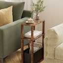 Narrow Side Table, 3-Tier Night Stand with Storage Bag, Skinny Nightstand for Small Spaces, Wooden Bedside Table for Living Room, Bedroom, Rustic Brown