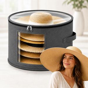 Extra Large Sun Hat Storage Box for Women, 23.6" D x 15.7" H Clear Cowboy Hat Organizer Storage Box with 4 Support Rods Bottom Plate Wide Brimmed Hats Holds up to 10 Caps