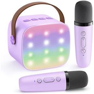 YLL Mini Karaoke Machine with 2 Wireless Microphones, TOP Kids Gifts for Girls Ages 3, 4, 5, 6, 7, 8, 9, 10, 11, 12 +Years Old, 4-12th Christmas Birthday Toy Gift for Girls Boys Party (Purple)