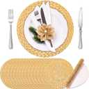 TaoBary 100 Pcs Disposable Wooden Slice Woven Paper Placemats 12 inch Rustic Charger Place Mat Bulk Table Paper Placemat for Birthday Wedding Dinner Party (Woven)