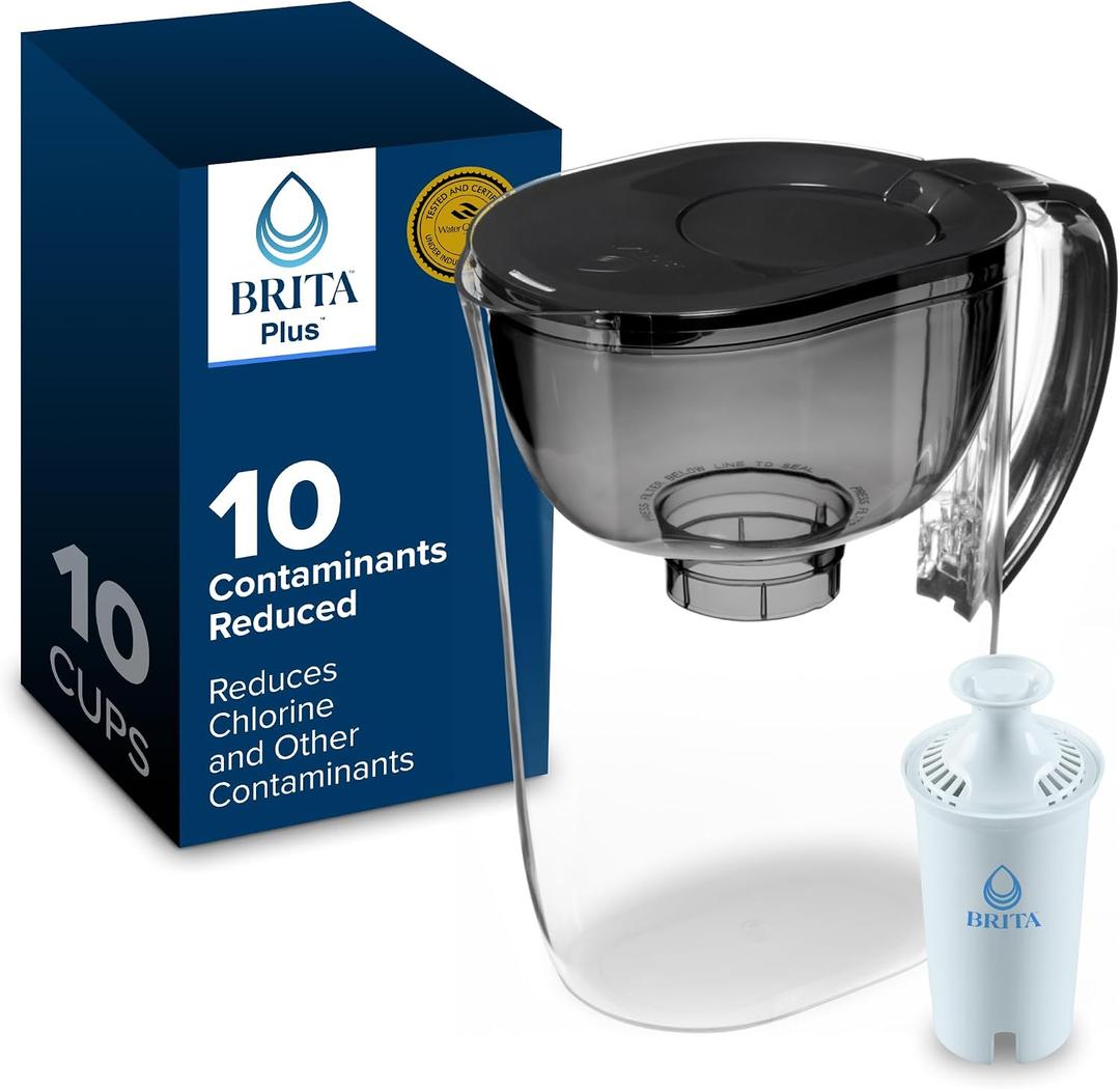 Brita Large 10 Cup Water Filter Pitcher, 1 BritaPlus Filter, Everyday, Black 