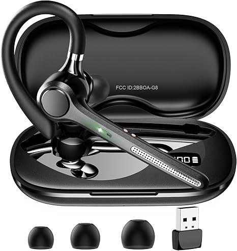 Bluetooth Headset V5.4, Bluetooth Earpiece with 500mAh Charging Case, 50H Talk Time Wireless Headset with Mic for Computer Cell Phones, Hands Free Noise Canceling Headphones for Work Trucker