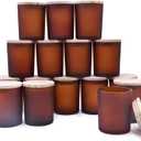Thick Candle Jars for Making Candles 16 Pcs, 7 OZ Empty Jars with Wood Lids for Candle Making, Sample Container, Frosted Brown
