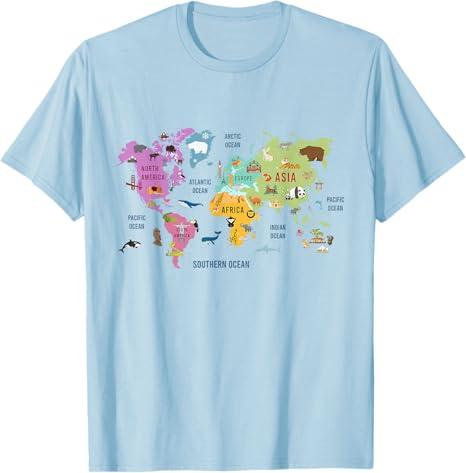 Countries Flags Girls, World maps Kids, World maps Boys. T-Shirt, Small, Baby Blue