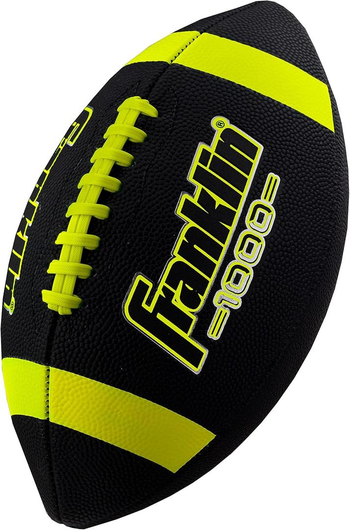 Franklin Sports Youth + Adult Footballs - Extra Grip 1000 Official Size, Junior + Pee Wee Kids - 1 + 12 Packs (Black/Optic)