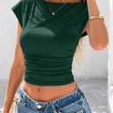 PRETTYGARDEN Women's Ruched Crop Tank Tops 2025 Summer Trendy Cap Sleeve Ribbed Knit Basic Fitted Going Out Tee Shirts (Dark Green,XX-Large) (Green, XXL)