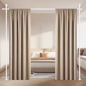 Room Divider Rod, Curtain Rod No Drilling Partition Room Dividers Tension Rod, 4-10ft (H) 48-72inch(W) Floor to Ceiling Room White