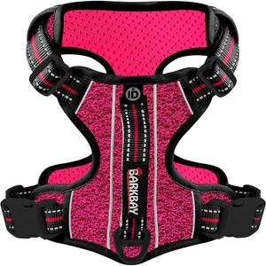 BARKBAY Dog Harness No Pull with ID Tag Pocket - Heavy Duty, Reflective, Easy Control for Large Dogs (Pink/Black,S) (Small(Chest:17-22"))
