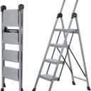 XinSunho 4 Step Ladder, Foldable Step Stool Ladder with Handrails & Tray, 660 lbs Heavy Duty Wide Pedals, Sturdy Steel Folding Ladder for Kitchen, Home, and Household Use(Silver, 4 Step)