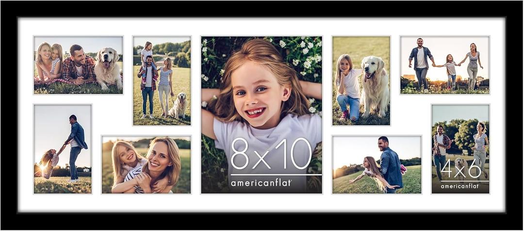 12x30 Collage Picture Frame with Polished Plexiglass - Multi Picture Frames Fit One 8x10 and Eight 5x7 Photos or Use as One 12x30 Frame - Signature Collection - Black
