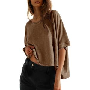 Dokotoo Summer Shirts 2025 Womens Solid T Shirts for Women Loose Oversized Tops Basic Tee (Medium)