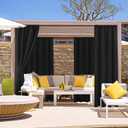 HolidayIdeas Black Outdoor Patio Curtains Waterproof with Rod Pocket 6 Pcs - Protect Privacy 84 inch Length Balcony Outdoor Curtains for Apartments,Porch, Gazebo, Pergola, Sliding Glass Door