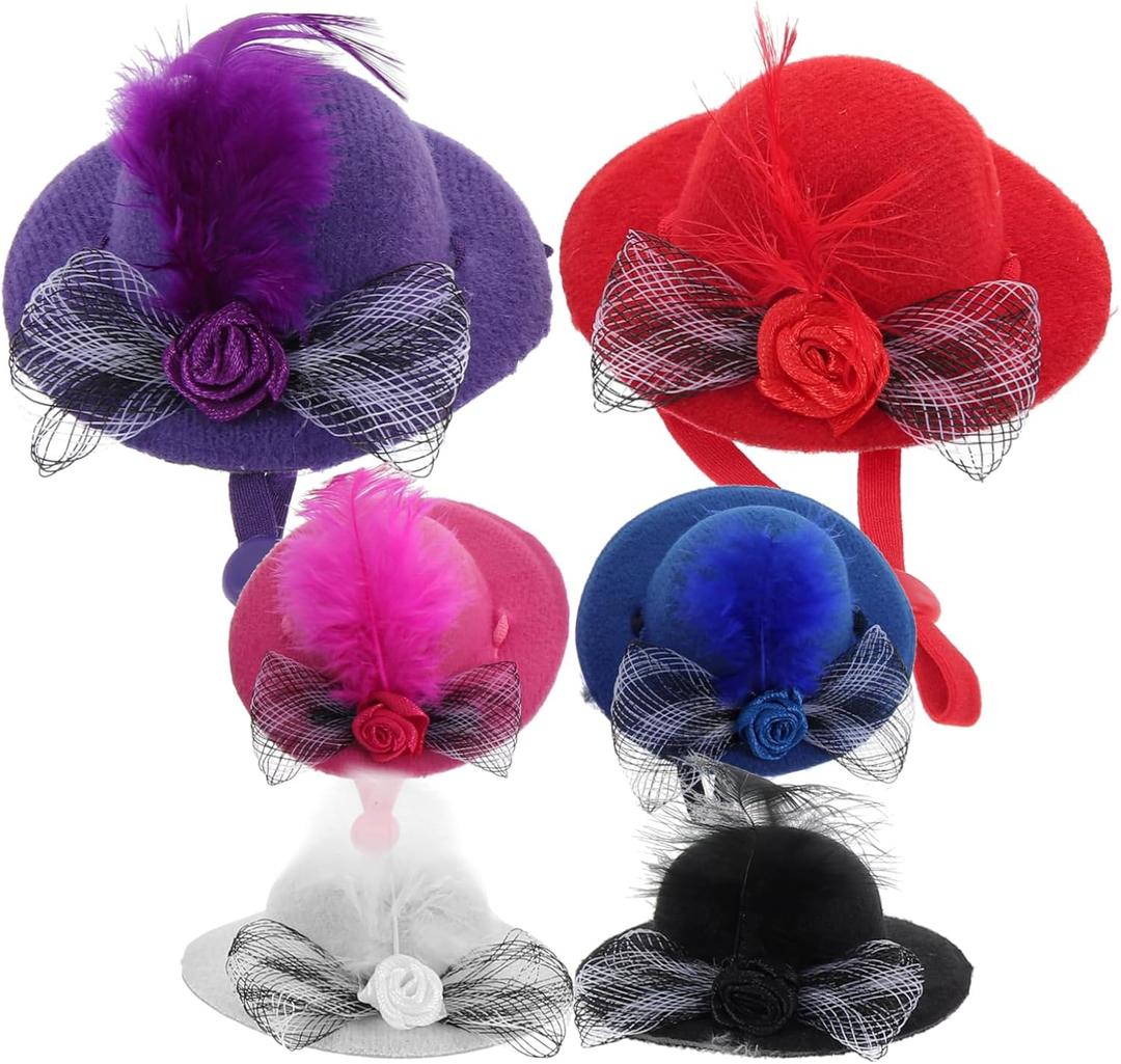Mini Hats for Crafts 6Pcs Mesh Flower Tiny Top Hats 2.75 Inch Lightweight Doll Hair Accessories for Dollhouse Decoration and Party Dress up