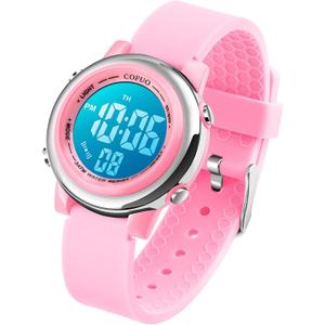 cofuo Kids Digital Sport Waterproof Watch for Girls Boys, Kid Sports Outdoor LED Electrical Watches with Luminous Alarm Stopwatch Child Wristwatch 3-12 Years, Jelly Pink
