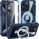 GUSTAVE Magnetic Stand for iPhone 15 Pro Case [Fit for Magsafe] [Built-in 9H Tempered Glass Screen Protector] Full-Body Shockproof Military-Grade Protective Case Blue