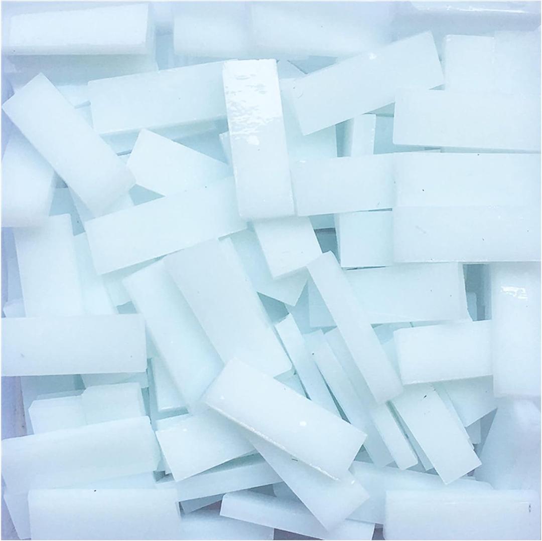 0.7X2.1 CM (0.27X0.82 inch) Stained Glass Strip,Clear Glass Mosaic Pieces DIY Mosaic Tiles Hobbies Art Crafts Material 200g(0.44lb) (White)